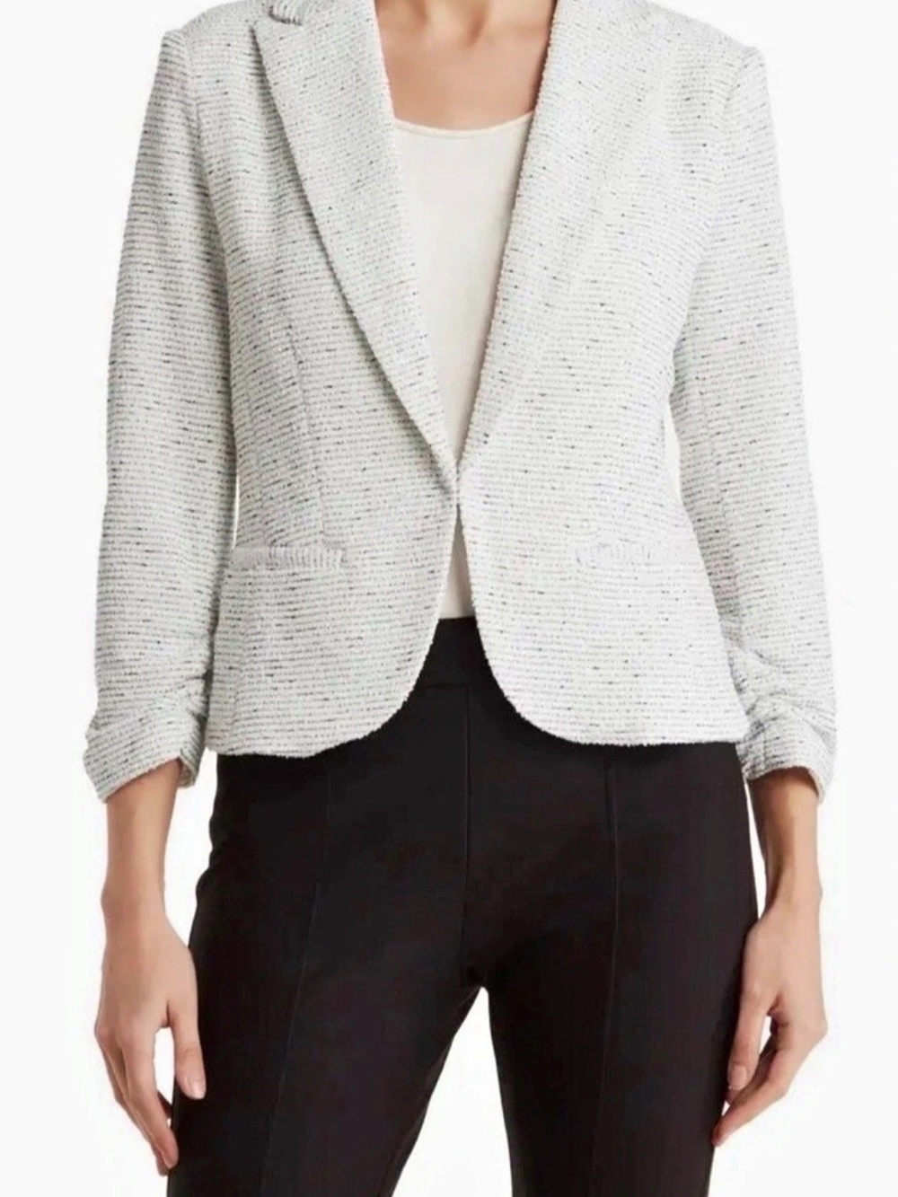 Amanda & Chelsea Open-Front Bouclé Tweed Blazer w/3/4 Sleeves. Size M